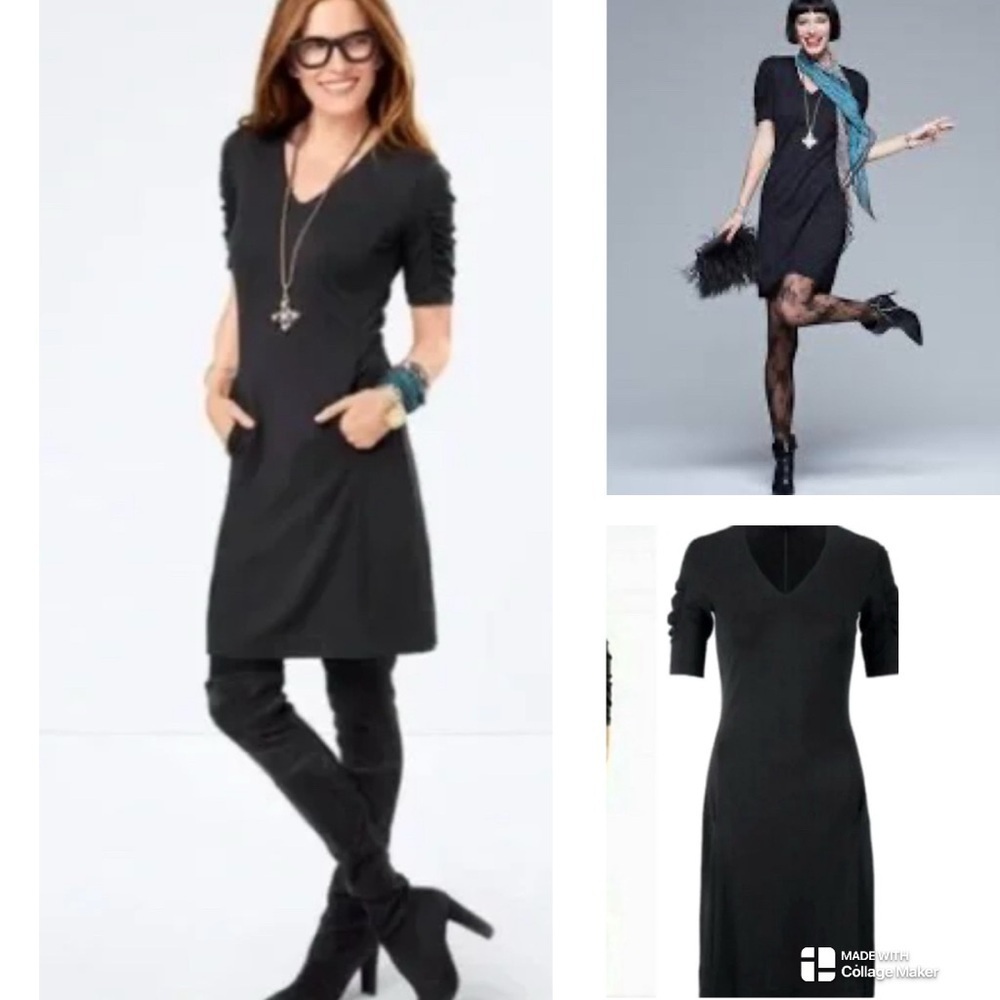 CAbi Samantha Minimalist v-neck ruched sleeve dress